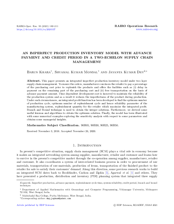 (PDF) An imperfect production inventory model with advance payment and ...
