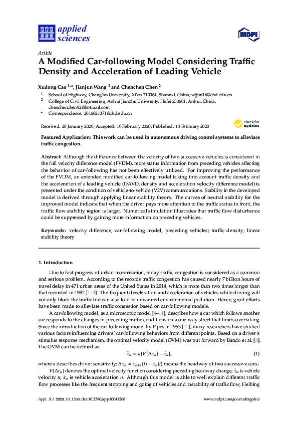 (PDF) A Modified Car-following Model Considering Traffic Density and ...