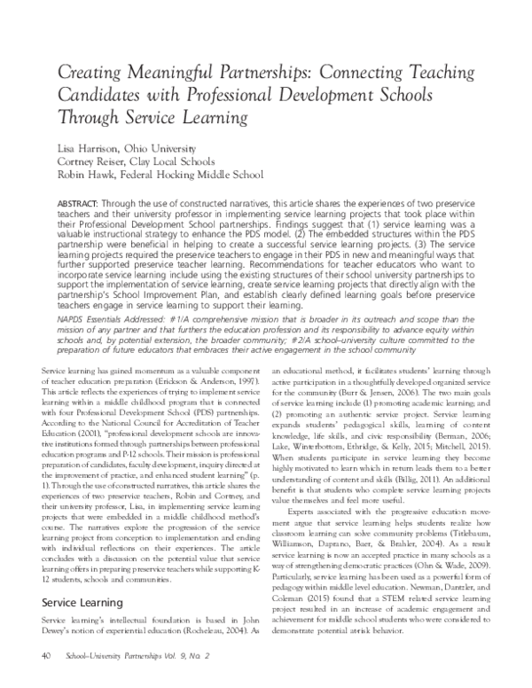 (PDF) Connecting Preservice Teachers with PDS through Service Learning
