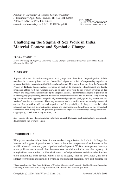 (PDF) Challenging the stigma of sex work in India: Material context and ...