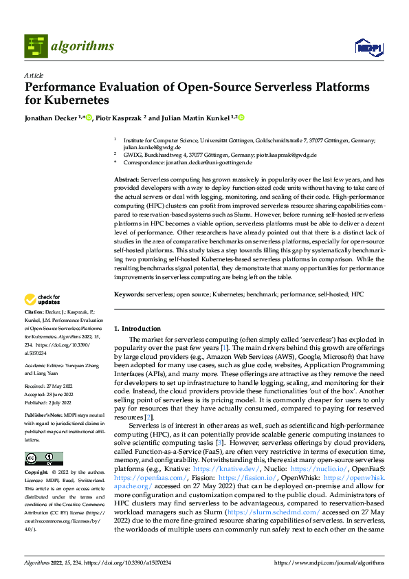 (PDF) Performance Evaluation of Open-Source Serverless Platforms for ...