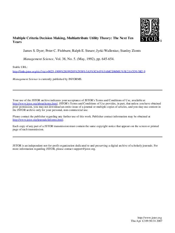 (PDF) Multiple Criteria Decision Making, Multiattribute Utility Theory ...