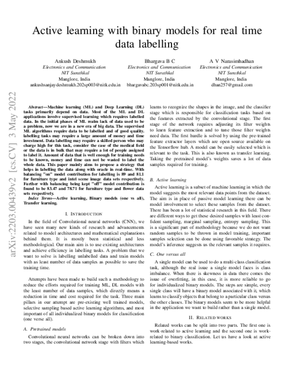 (PDF) Active learning with binary models for real time data labelling