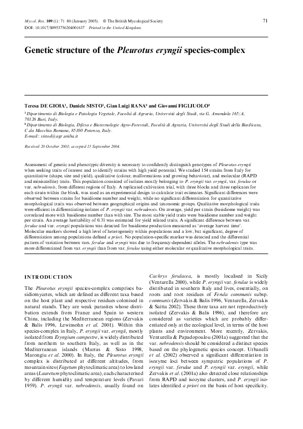 (PDF) structure of the Pleurotus eryngii Gian