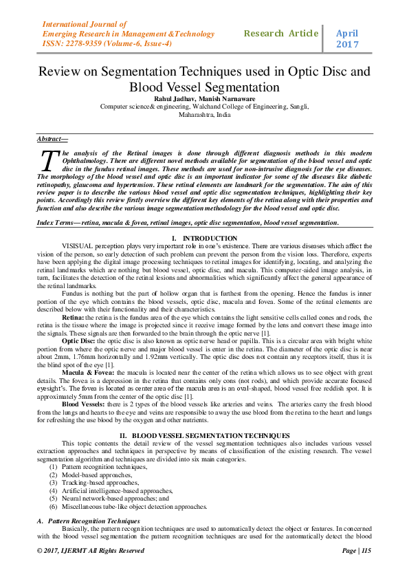 (PDF) Review on Segmentation Techniques used in Optic Disc and Blood ...
