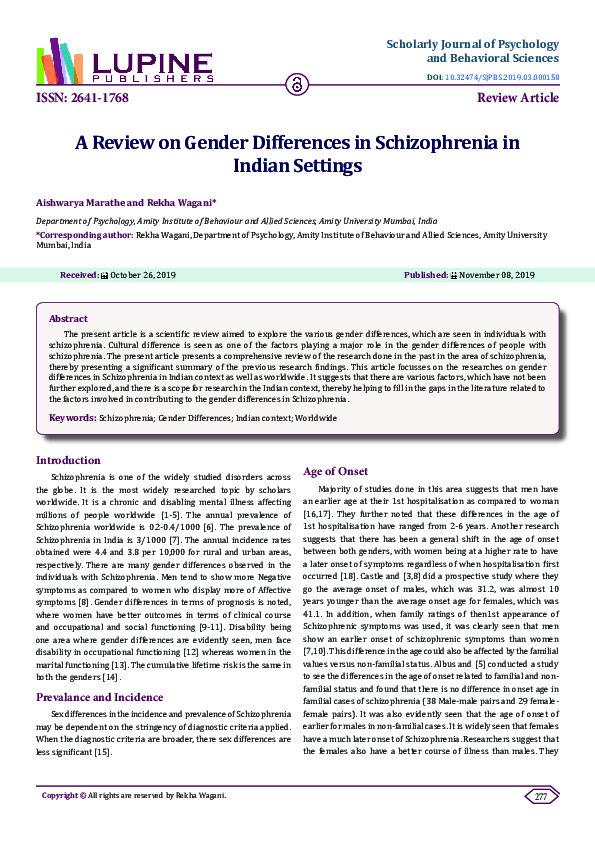 (PDF) A Review on Gender Differences in Schizophrenia in Indian Settings