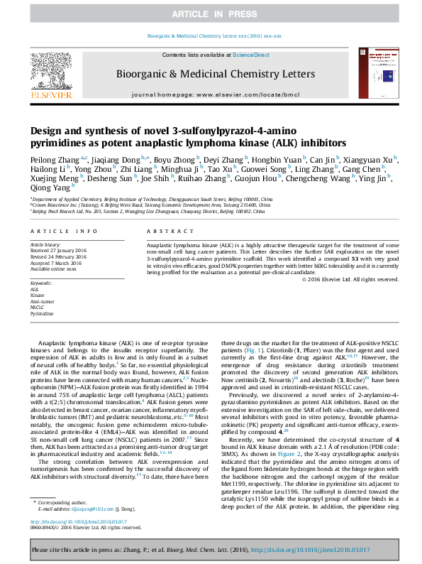 (PDF) Design and synthesis of novel 3-sulfonylpyrazol-4-amino ...