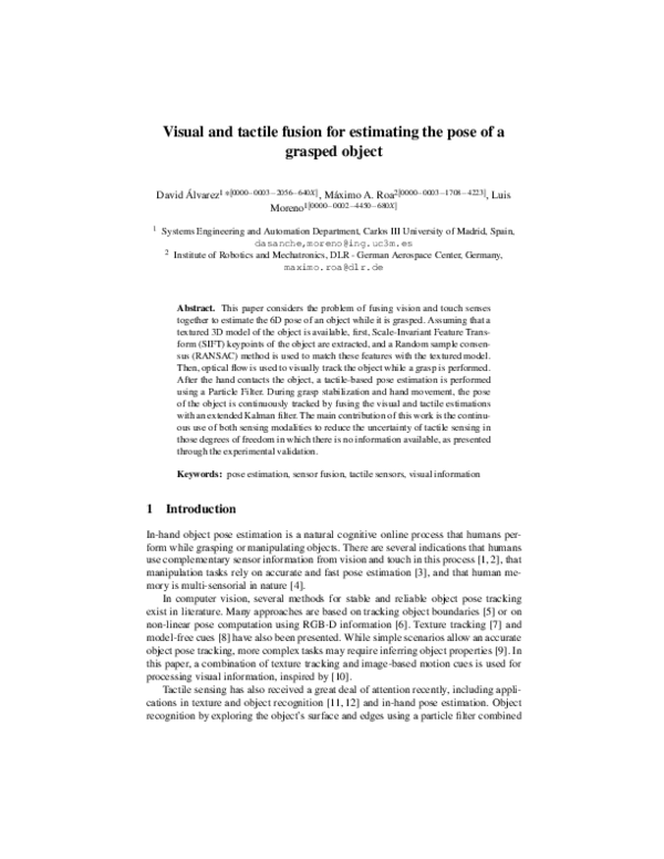 (PDF) Visual and Tactile Fusion for Estimating the Pose of a Grasped Object