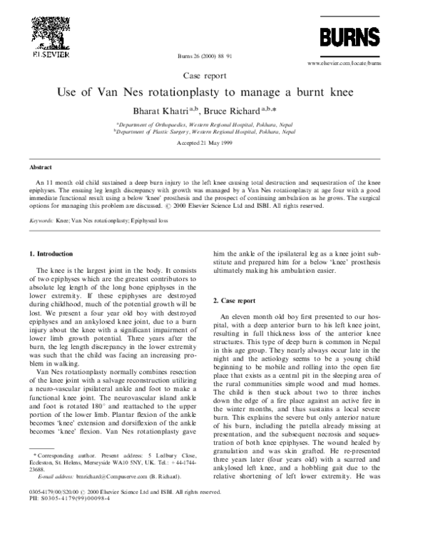 (PDF) Use of Van Nes rotationplasty to manage a burnt knee