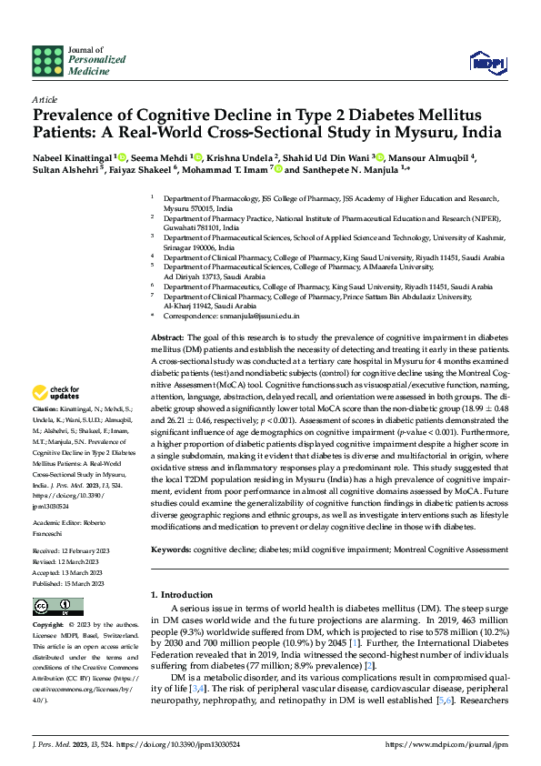 (PDF) Prevalence of Cognitive Decline in Type 2 Diabetes Mellitus ...