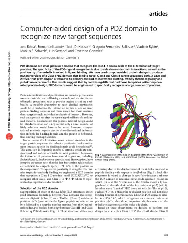 (PDF) Computer-aided design of a PDZ domain to recognize new target ...
