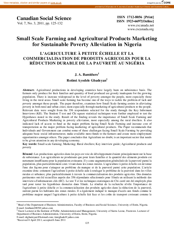 PDF) Small Scale Farming and Agricultural Products Marketing