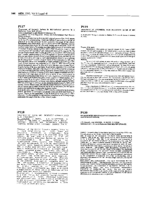 Treatment of Leucopenia with Filgastrim (G-CSF) in Hiv Infected Patients
