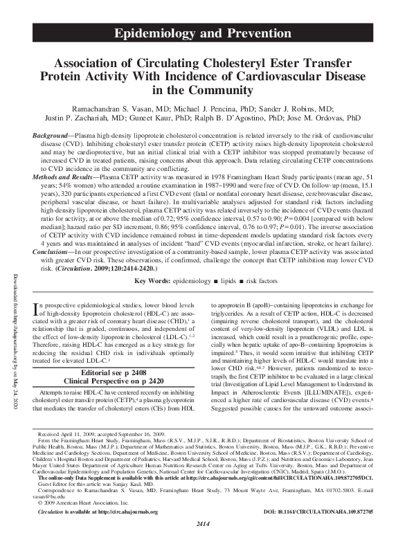 (PDF) Association of Circulating Cholesteryl Ester Transfer Protein ...