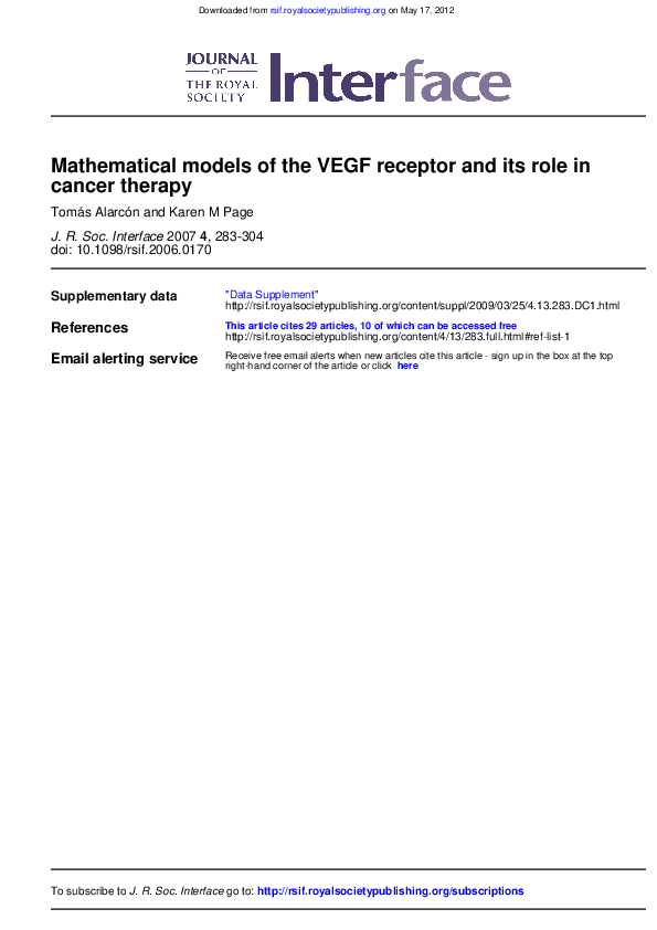 (PDF) Mathematical models of the VEGF receptor and its role in cancer ...