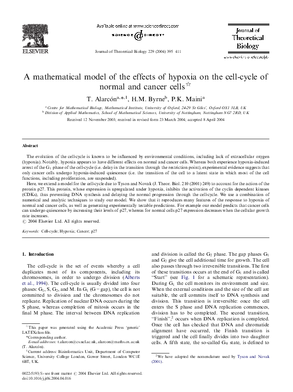 (PDF) A mathematical model of the effects of hypoxia on the cell-cycle ...