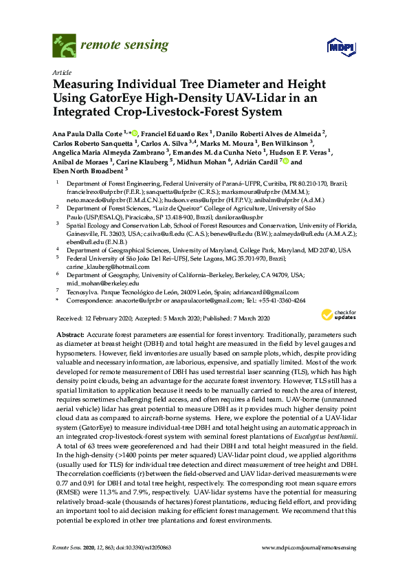 (PDF) Measuring Individual Tree Diameter and Height Using GatorEye High ...