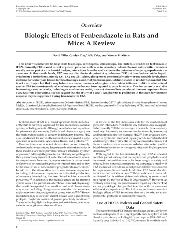 (PDF) Biologic effects of fenbendazole in rats and mice: a review