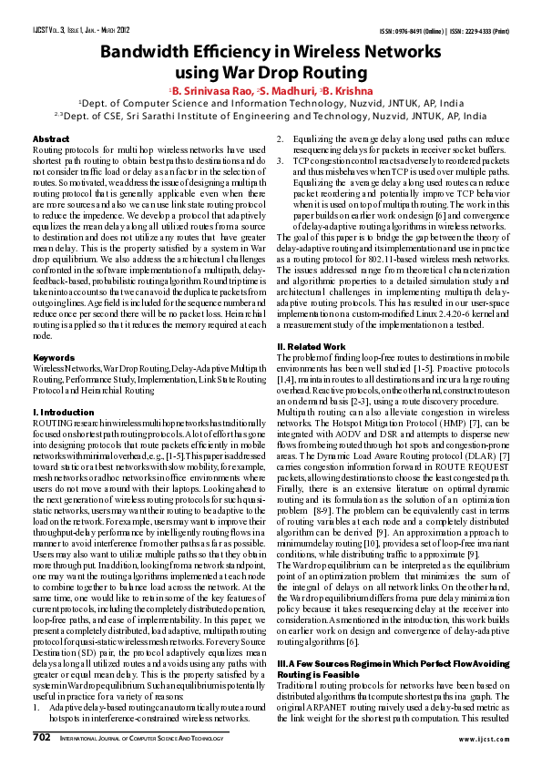 (PDF) Bandwidth Efficiency in Wireless Networks using War Drop Routing