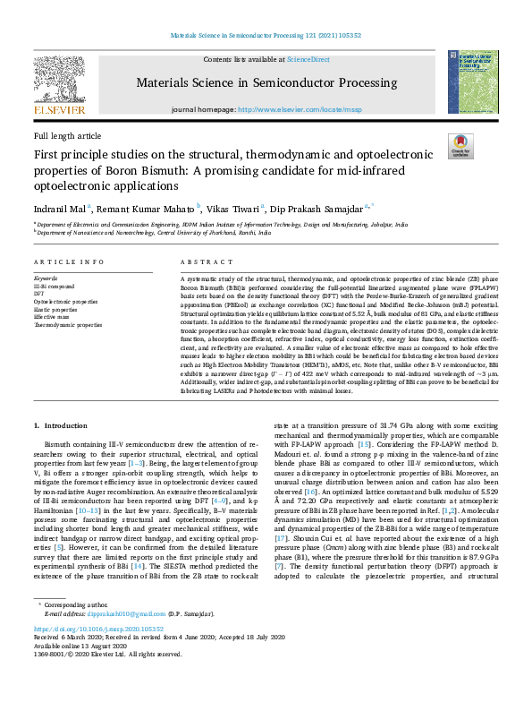 (PDF) First principle studies on the structural, thermodynamic and ...