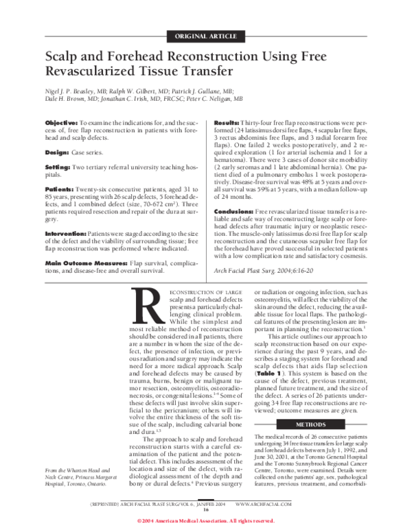 (PDF) Scalp and Forehead Reconstruction Using Free Revascularized ...
