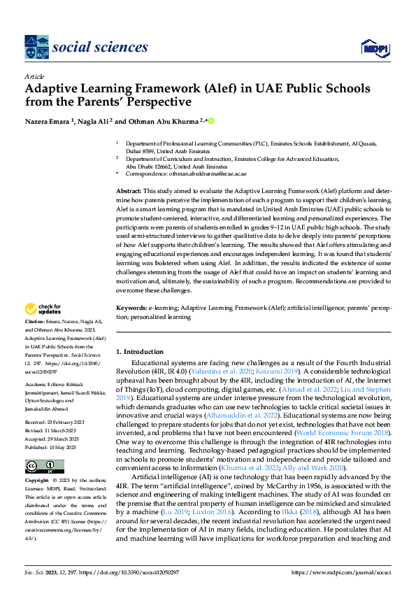 (PDF) Adaptive Learning Framework (Alef) in UAE Public Schools from the ...