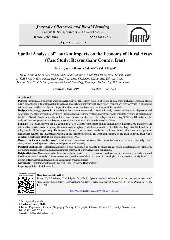 (PDF) Spatial Analysis of Tourism Impacts on the Economy of Rural Areas ...