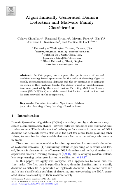 (PDF) Algorithmically Generated Domain Detection and Malware Family ...