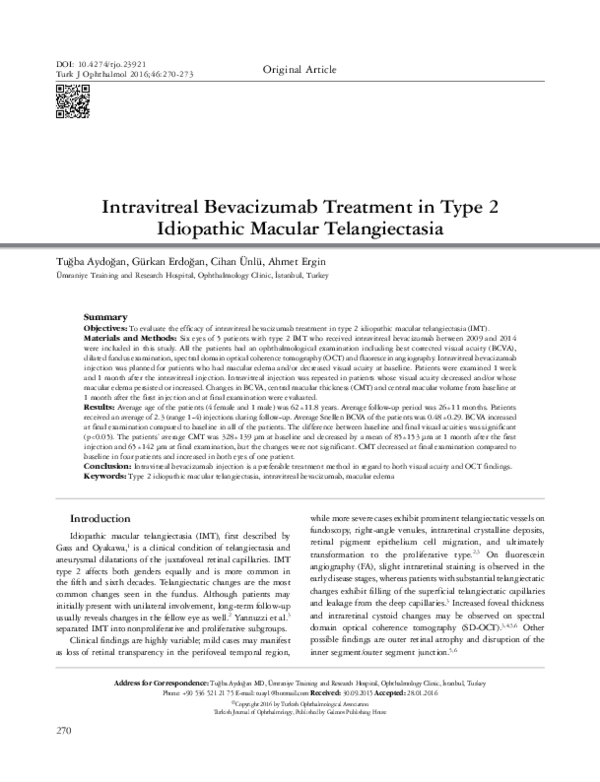 (PDF) Intravitreal Bevacizumab Treatment in Type 2 Idipathic Macular ...