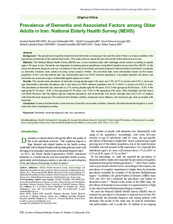 (PDF) Prevalence of Dementia and Associated Factors among Older Adults ...