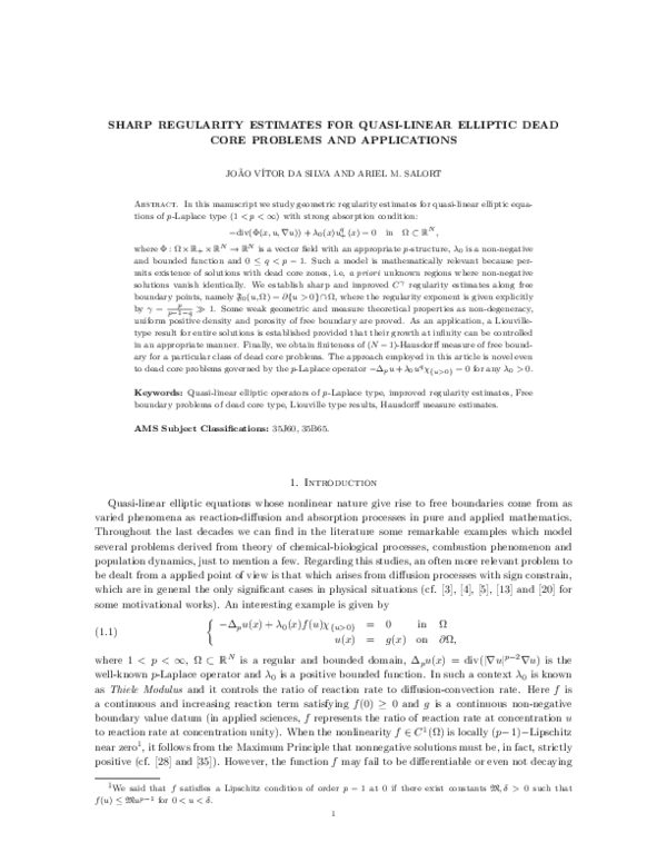 (PDF) Sharp regularity estimates for quasi-linear elliptic dead core ...