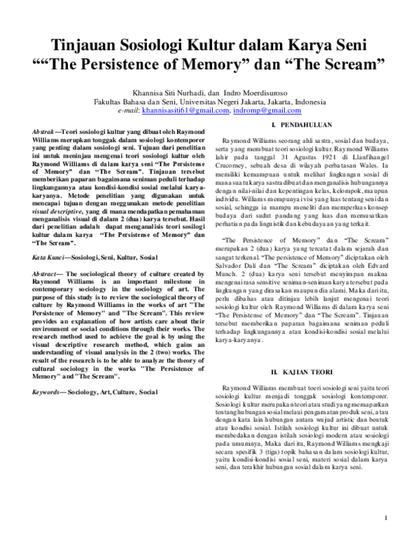 (PDF) Tinjauan Sosiologi Kultur dalam Karya Seni The Persistence of ...