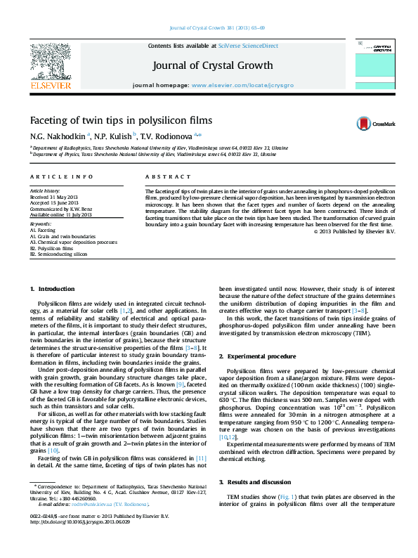 (PDF) Faceting of twin tips in polysilicon films