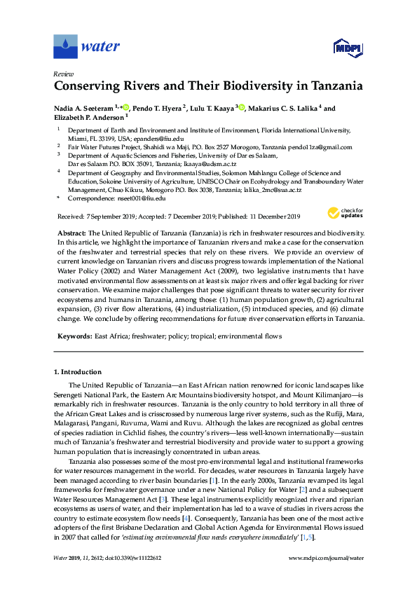 (PDF) Conserving Rivers and Their Biodiversity in Tanzania