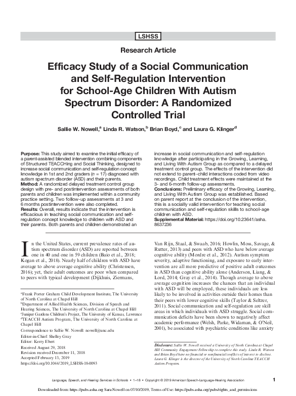(PDF) Efficacy Study of a Social Communication and Self-Regulation ...