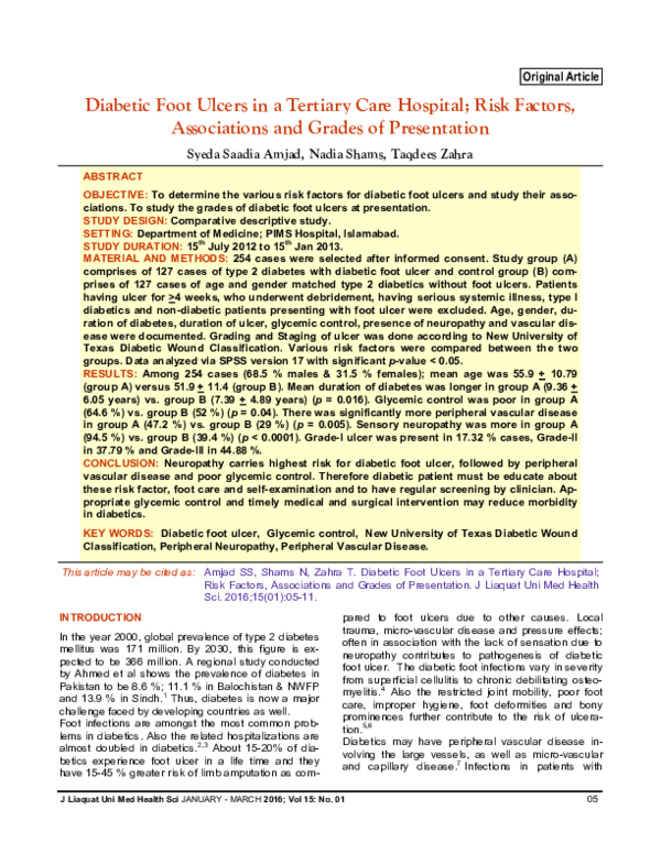 (PDF) Diabetic Foot Ulcers in a Tertiary Care Hospital; Risk Factors ...