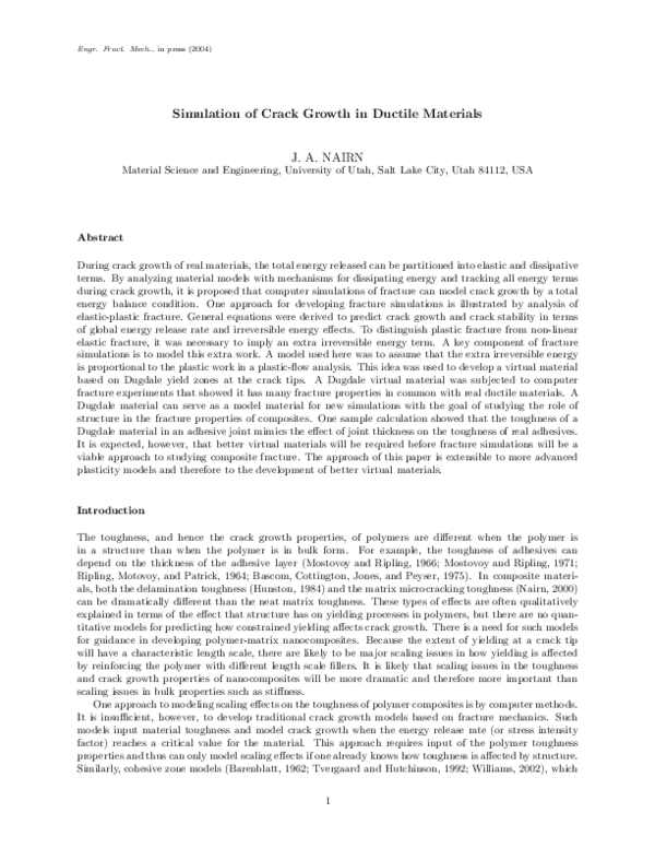Pdf Simulation Of Crack Growth In Ductile Materials