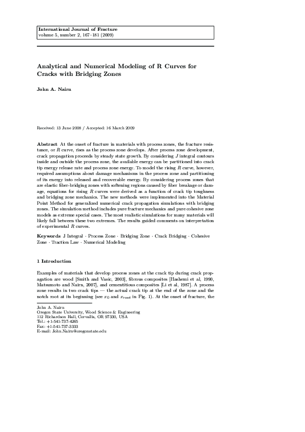 (PDF) Analytical and numerical modeling of R curves for cracks with ...