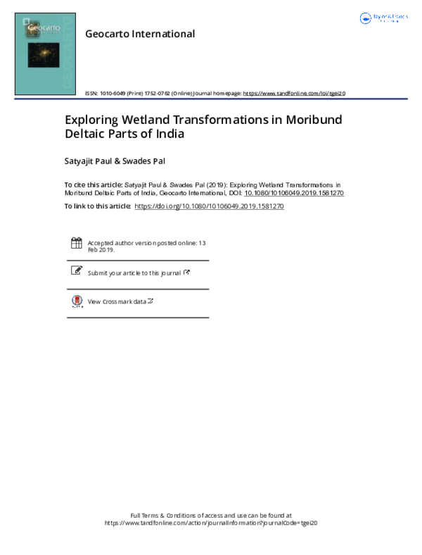 (PDF) Exploring wetland transformations in moribund deltaic parts of India