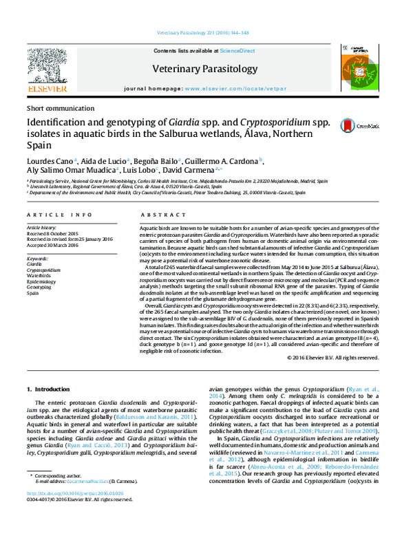 (PDF) Identification and genotyping of Giardia spp. and Cryptosporidium ...