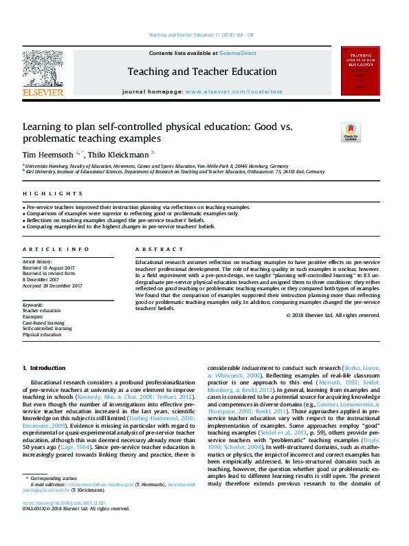 (PDF) Learning to plan self-controlled physical education: Good vs ...