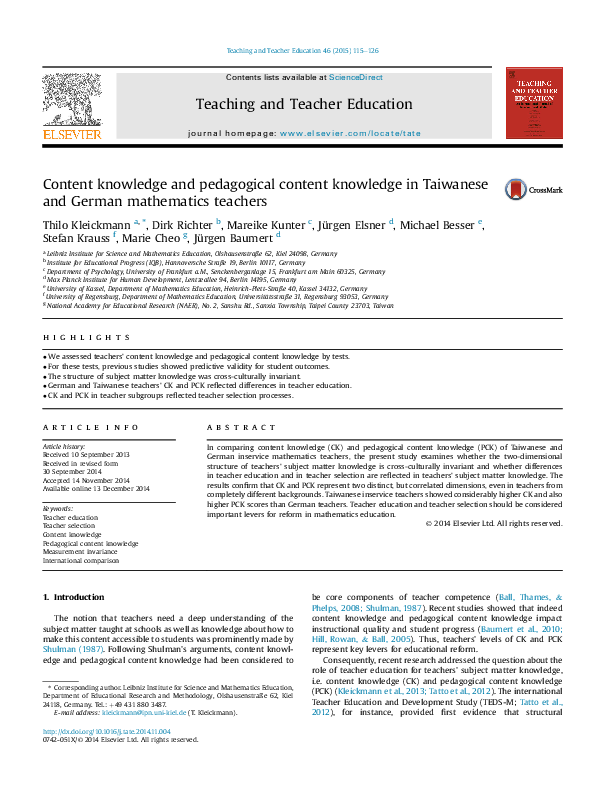 (PDF) Content knowledge and pedagogical content knowledge in Taiwanese ...