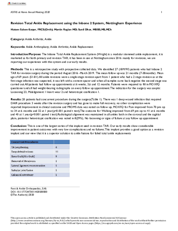 (PDF) Revision Total Ankle Replacement using the Inbone 2 System ...