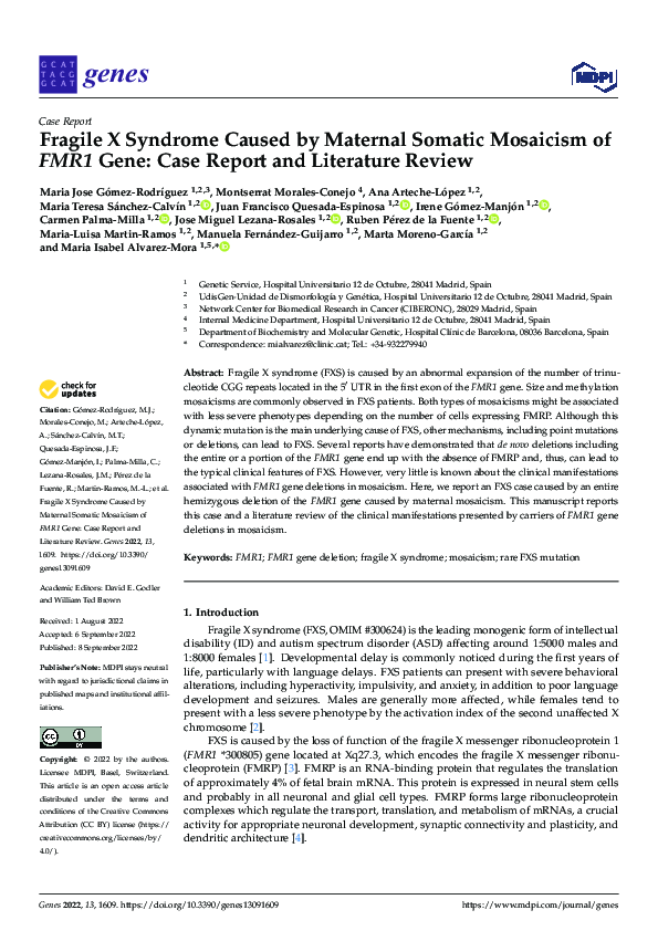 (PDF) Fragile X Syndrome Caused by Maternal Somatic Mosaicism of FMR1 ...