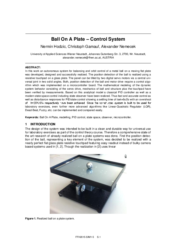 (PDF) Ball On A Plate - Control System