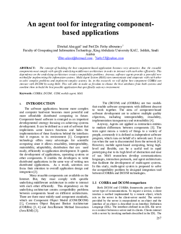 (PDF) An agent tool for integrating component based applications