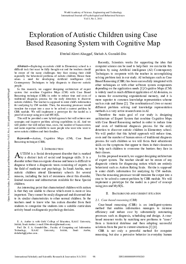 (PDF) Exploration Of Autistic Children Using Case Based Reasoning ...