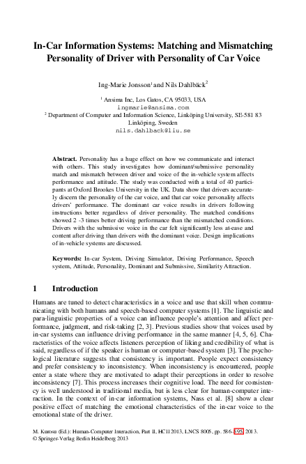 (PDF) In-Car Information Systems: Matching and Mismatching Personality ...