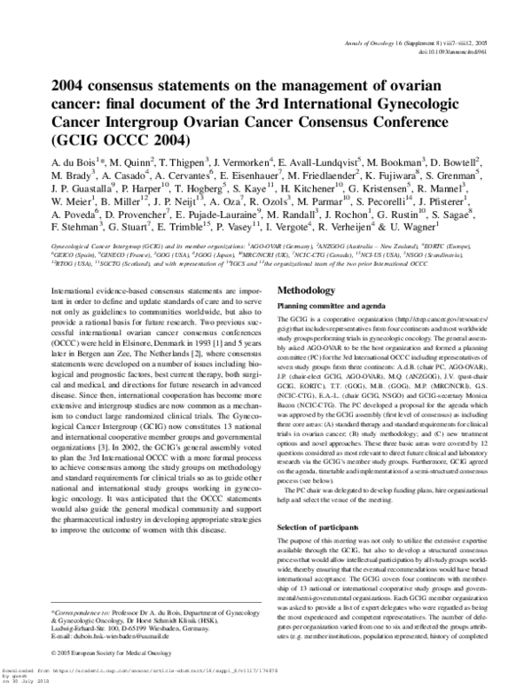 (PDF) 2004 consensus statements on the management of ovarian cancer ...