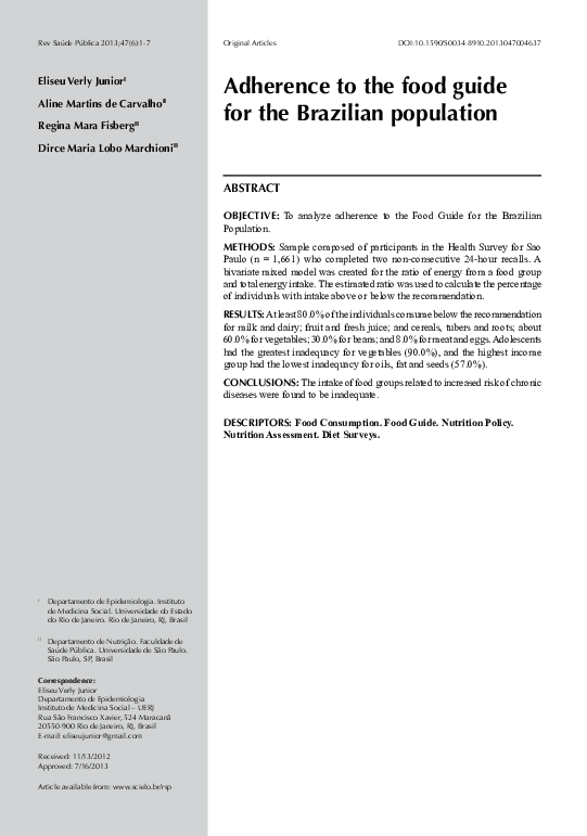 (PDF) Adesao ao guia alimentar para populacao brasileira
